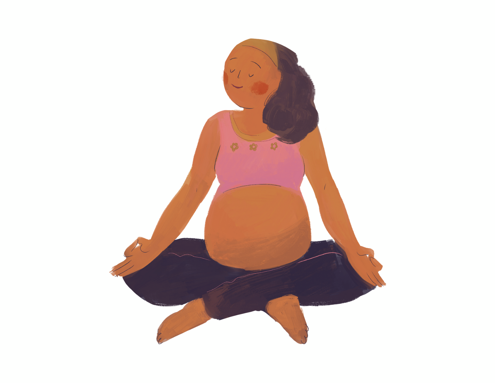 illustrated image of pregnant person sitting in a yoga Easy or Sukhasana pose