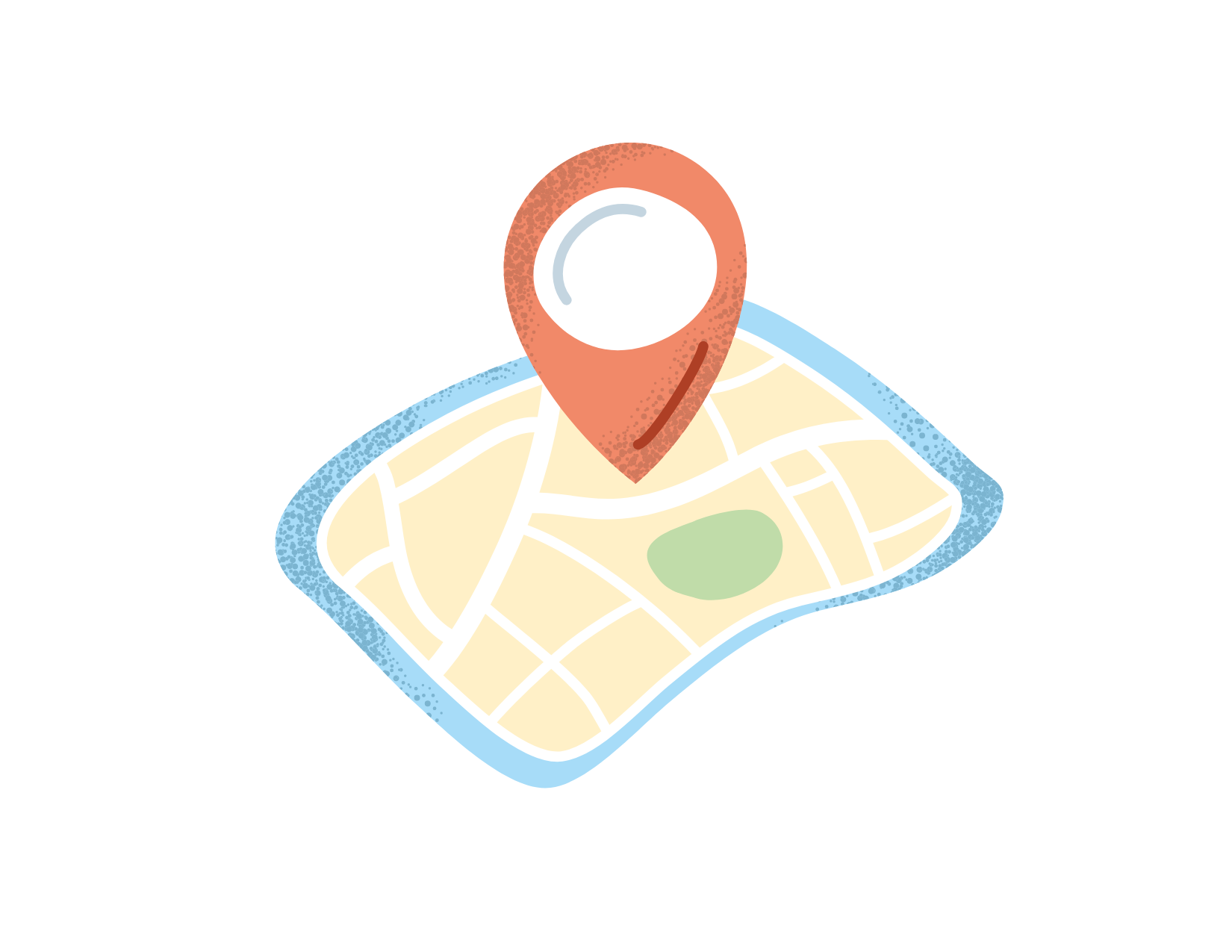 illustrated image of a location pin being placed onto a map